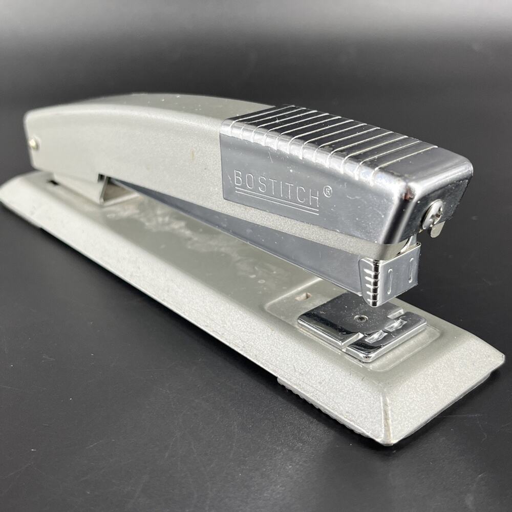 VTG BOSTITCH MODEL B-12 STAPLER METAL GRAY/CHROME USED CLEAN WORKS